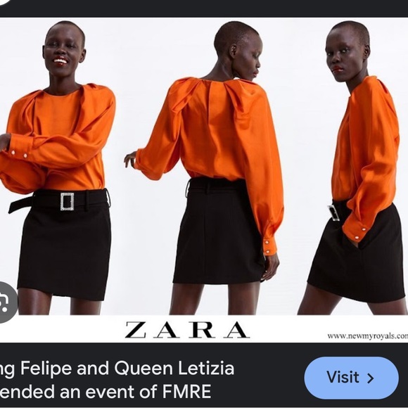 ZARA Orange Satin Blouse With Voluminous Sleeves Sz: Large - Picture 2 of 7